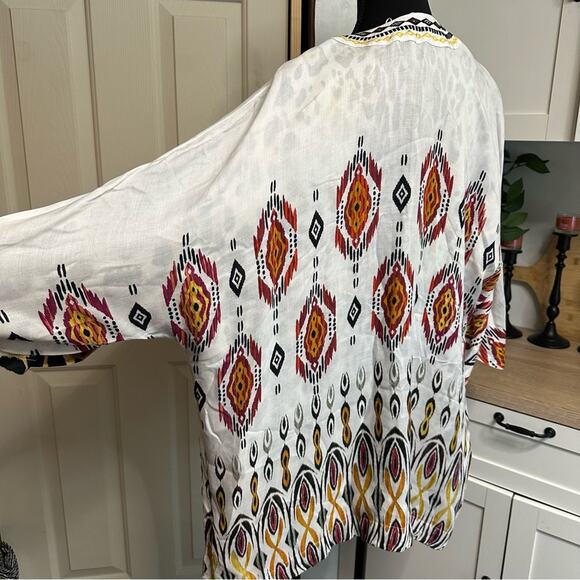 Chico’s Women’s Sz 1 US 8 M Reversible Cheetah Leopard Aztec Kimono Cardigan EUC - Picture 6 of 12